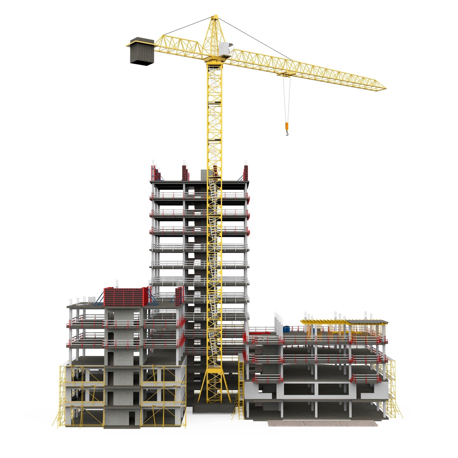 Construction crane working on a building under development